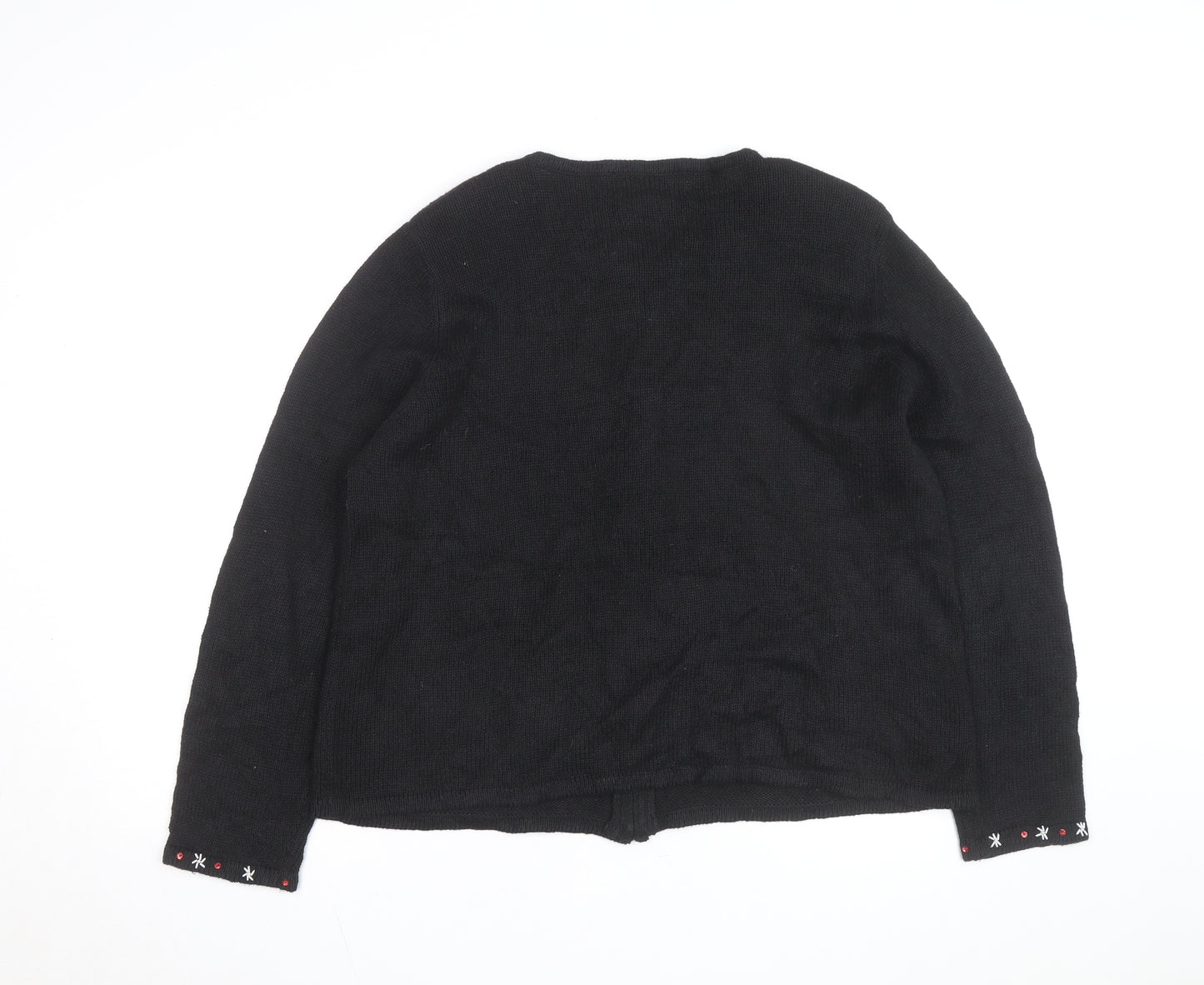 Tiara International Women’s Black Christmas Cardigan XL Embroidered Zip Knit