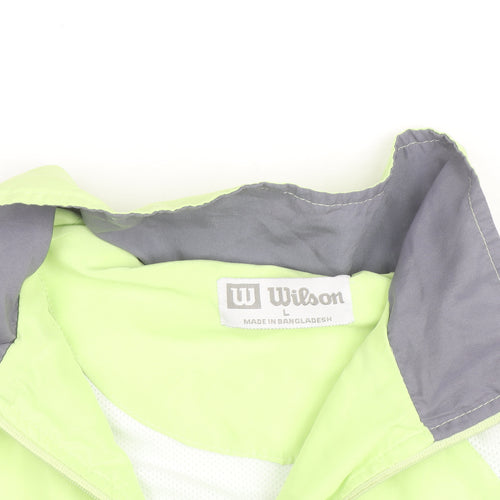 Wilson Men's Green Grey Full Zip Windbreaker Jacket Size L Polyester