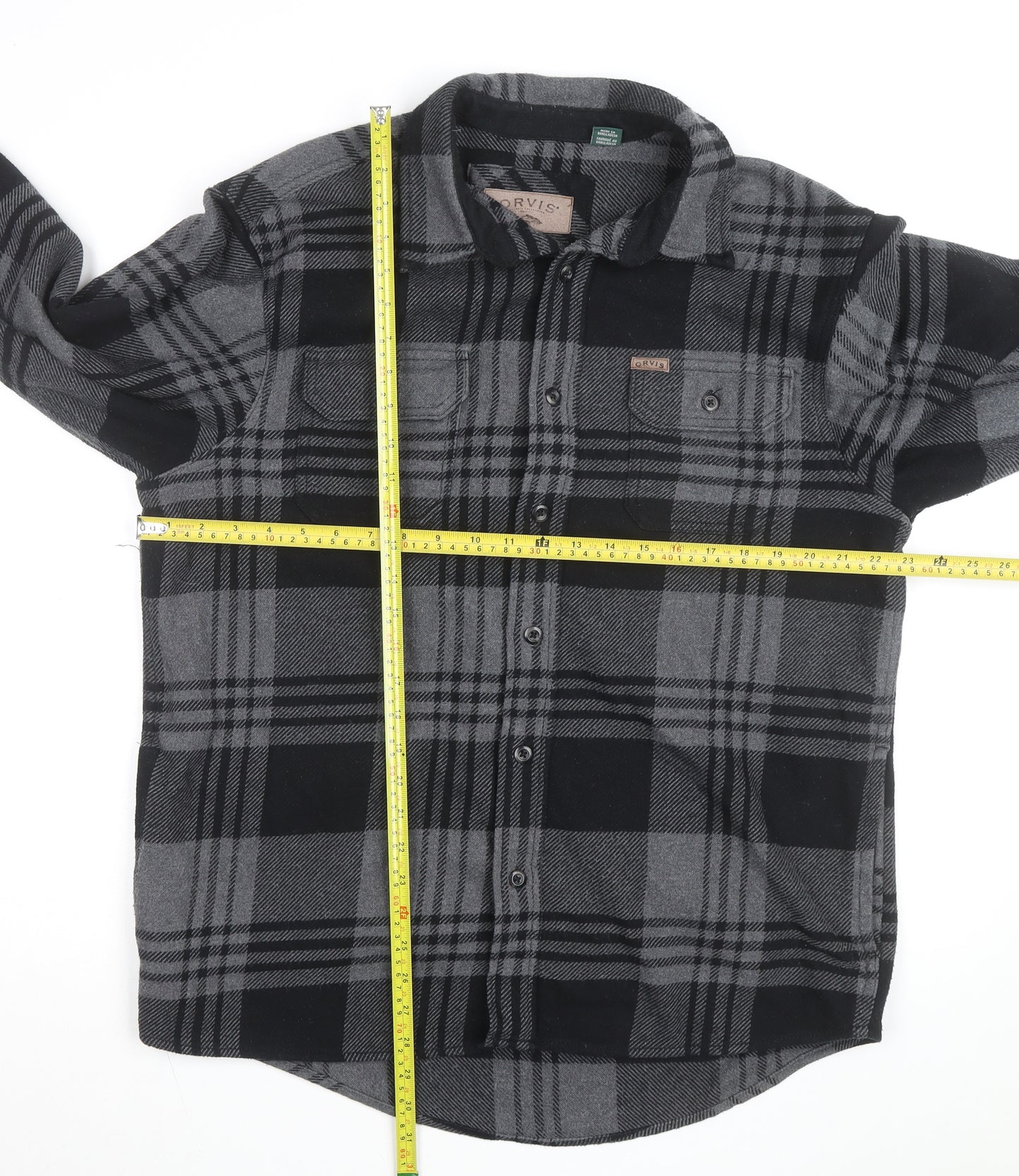 Orvis Men's Grey Check Flannel Shirt Jacket Size L