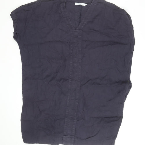 John Lewis Pure Linen Women's Blue V-Neck Tunic Blouse Size 14