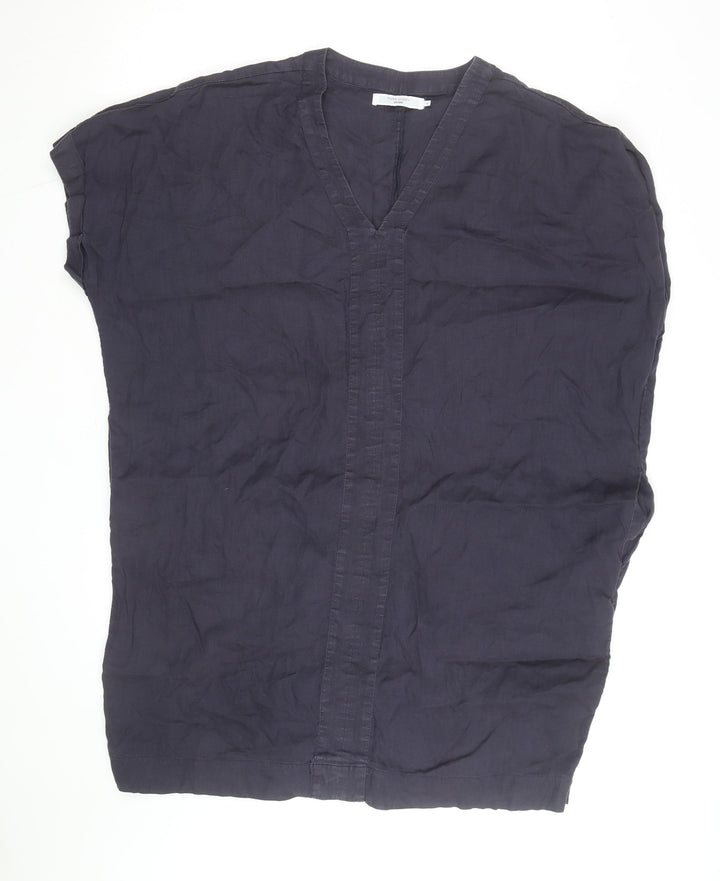 John Lewis Pure Linen Women's Blue V-Neck Tunic Blouse Size 14