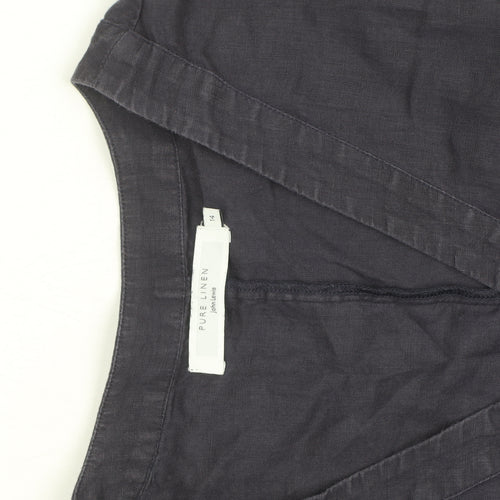 John Lewis Pure Linen Women's Blue V-Neck Tunic Blouse Size 14