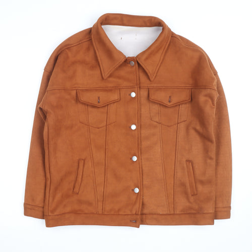 PrettyLittleThing Women’s Brown Faux Suede Jacket L Collared Button Up