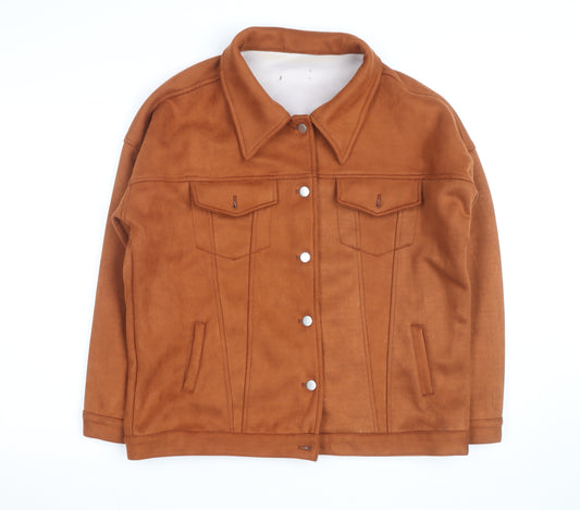 PrettyLittleThing Women’s Brown Faux Suede Jacket L Collared Button Up