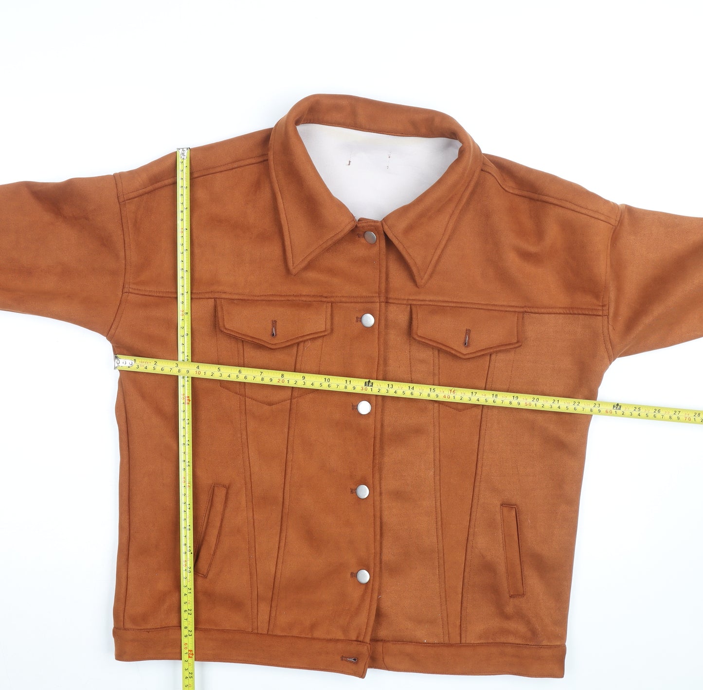 PrettyLittleThing Women’s Brown Faux Suede Jacket L Collared Button Up