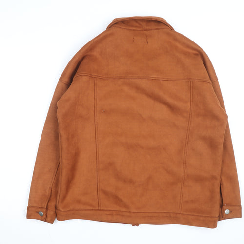 PrettyLittleThing Women’s Brown Faux Suede Jacket L Collared Button Up