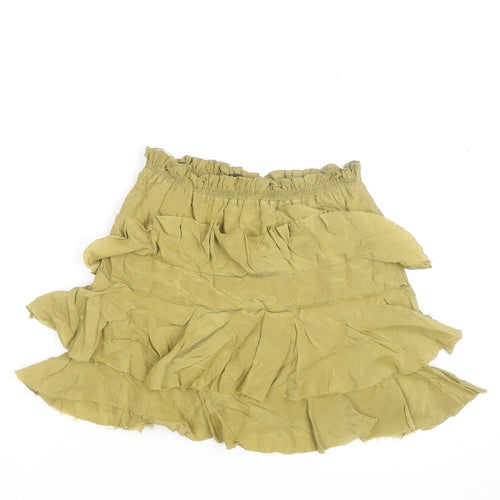 Zara Women Green XS Peasant Ruffle Short Skirt
