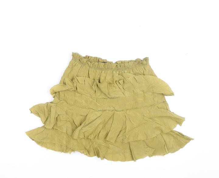 Zara Women Green XS Peasant Ruffle Short Skirt