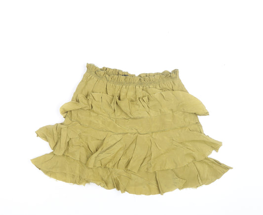 Zara Women Green XS Peasant Ruffle Short Skirt