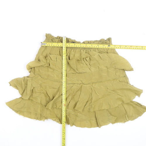 Zara Women Green XS Peasant Ruffle Short Skirt