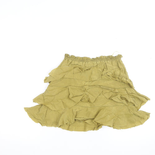 Zara Women Green XS Peasant Ruffle Short Skirt