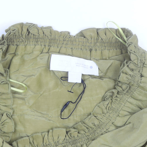Zara Women Green XS Peasant Ruffle Short Skirt