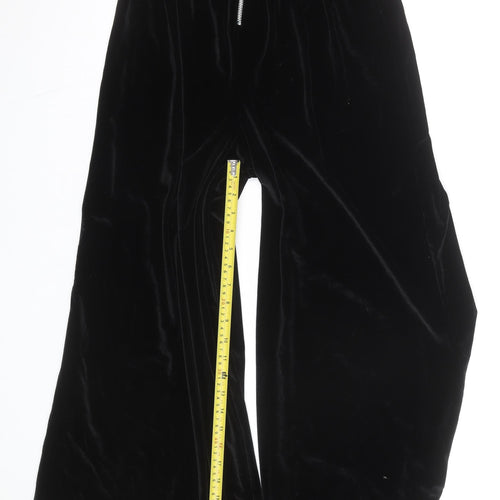 ASOS Women Black Wide-Leg Velvet Trousers Size 12