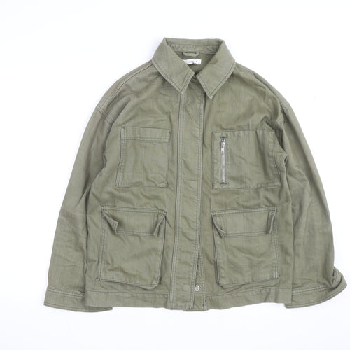 Topshop Women’s Green Cotton Military Jacket XS Collared Twill