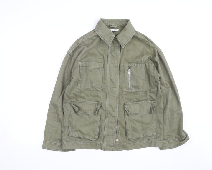 Topshop Women’s Green Cotton Military Jacket XS Collared Twill