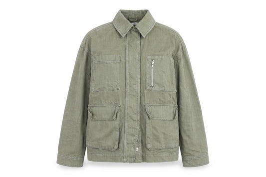 Front view of Topshop Women’s Green Cotton Military Jacket XS Collared Twill