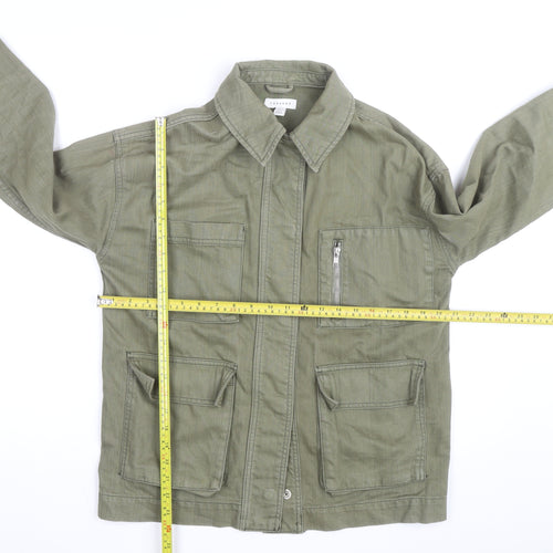 Topshop Women’s Green Cotton Military Jacket XS Collared Twill