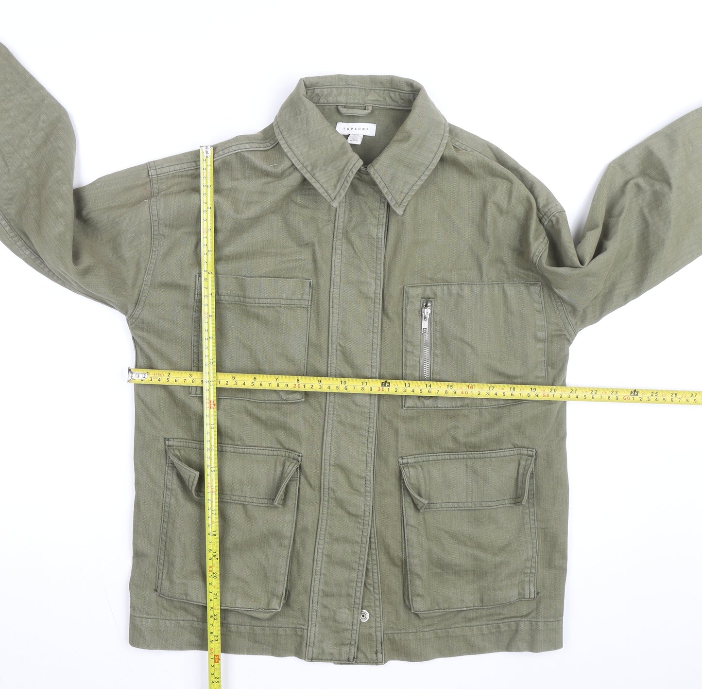 Topshop Women’s Green Cotton Military Jacket XS Collared Twill