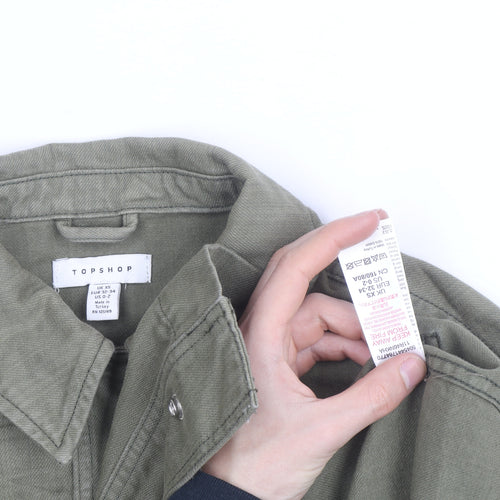 Topshop Women’s Green Cotton Military Jacket XS Collared Twill