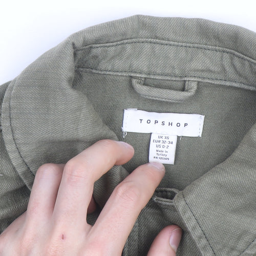 Topshop Women’s Green Cotton Military Jacket XS Collared Twill
