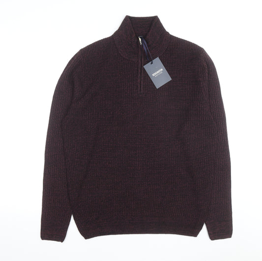 Kensington Eastside Men's Brown 1/4 Zip High Neck Jumper L