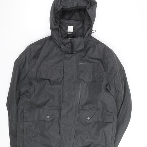 Quechua Men's Grey Waterproof Hooded Parka Jacket L Regular Fit