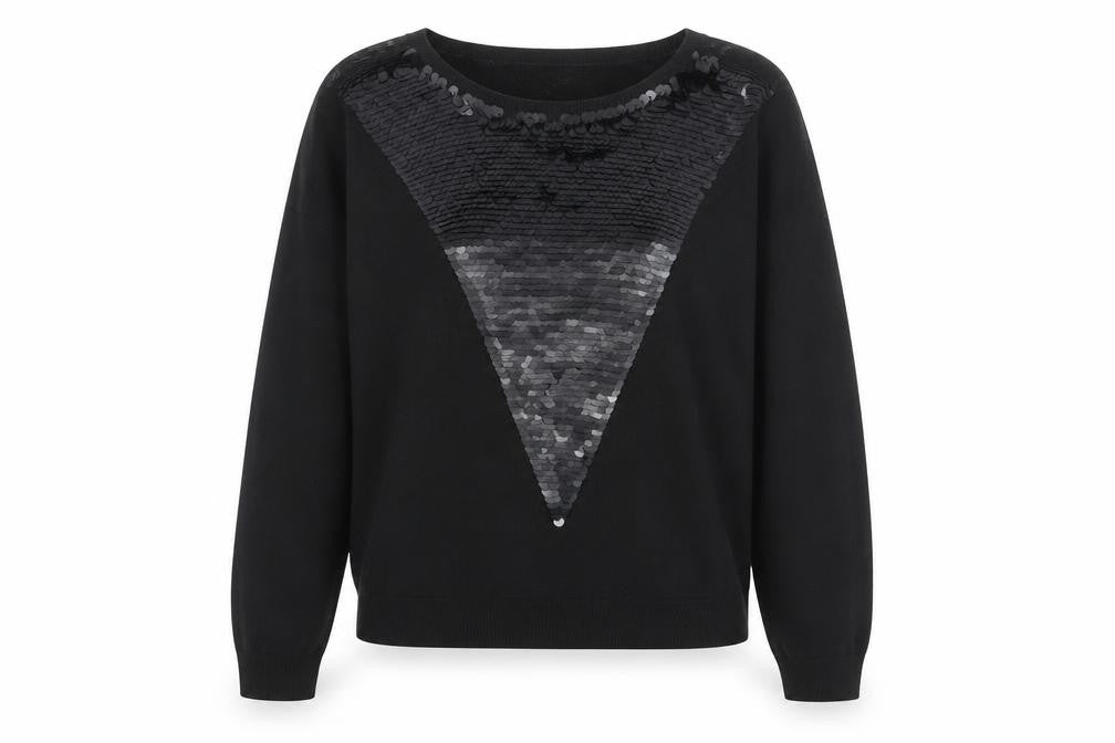 Front view of Tom Tailor Denim Women's Black Sequin Knit Jumper, size S