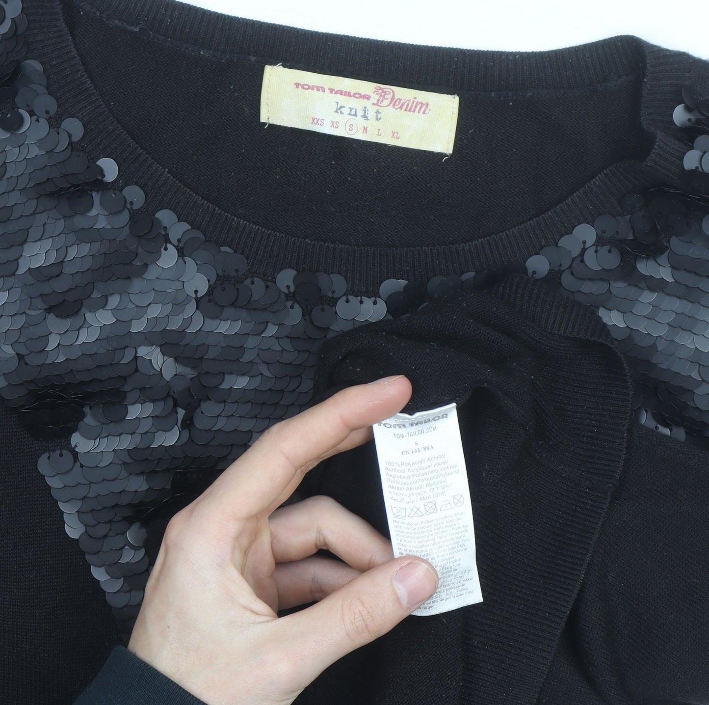 Tom Tailor Denim Women's Black Sequin Knit Jumper Size S