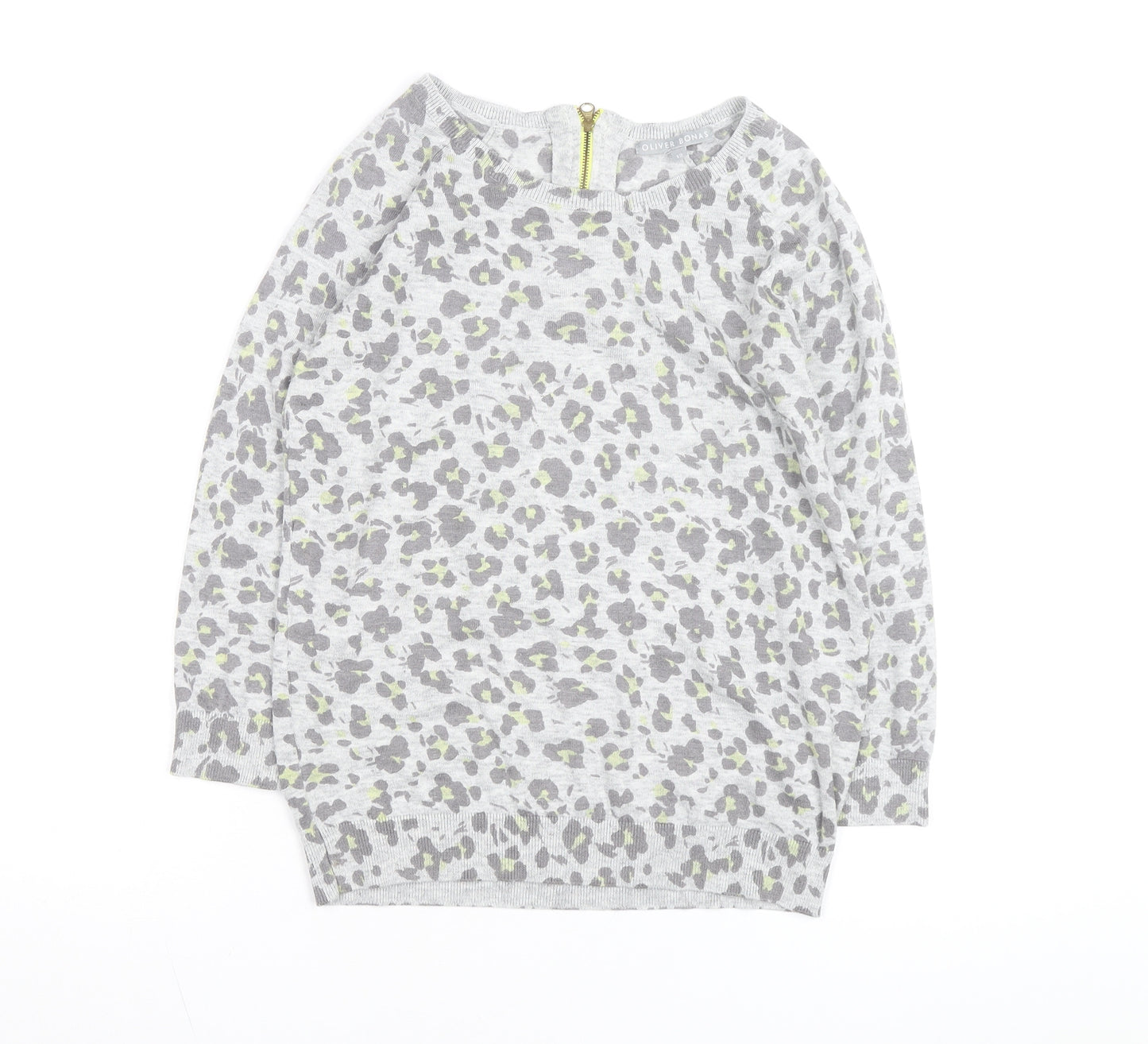 Oliver Bonas Women Grey Animal Print Size 12 Crew Neck Jumper