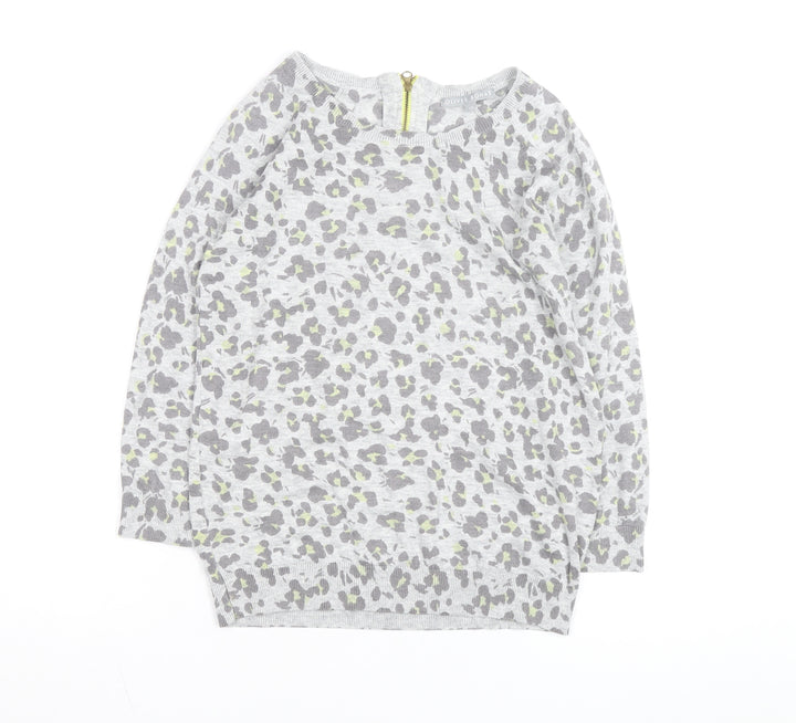 Oliver Bonas Women Grey Animal Print Size 12 Crew Neck Jumper