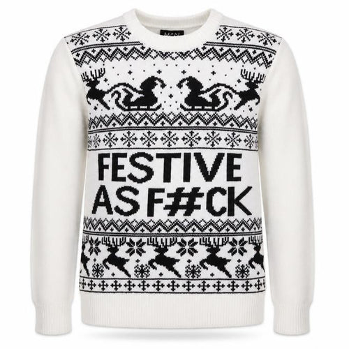 boohooMAN Men's White Christmas Graphic Knit Jumper Size S