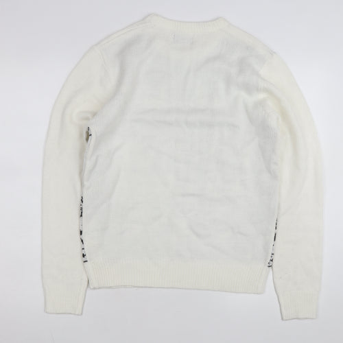 boohooMAN Men's White Christmas Graphic Knit Jumper Size S
