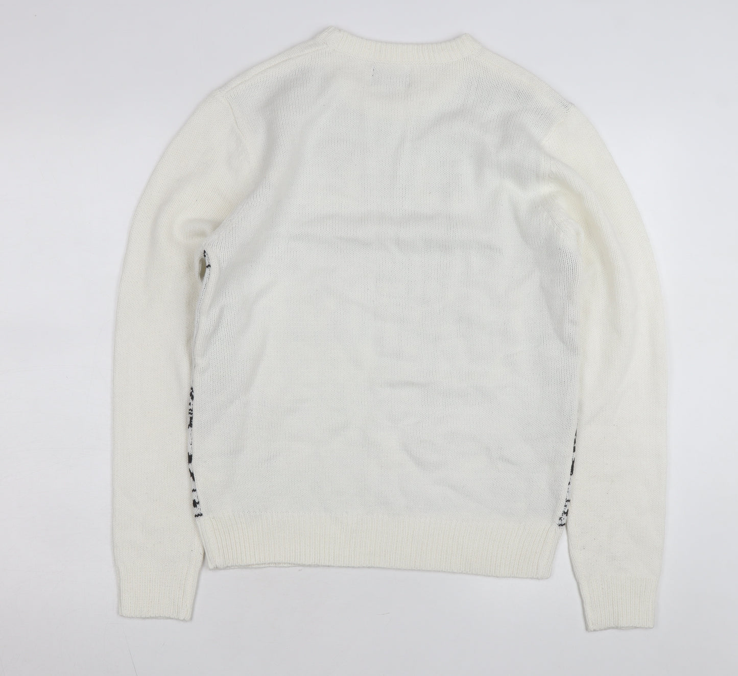 boohooMAN Men's White Christmas Graphic Knit Jumper Size S