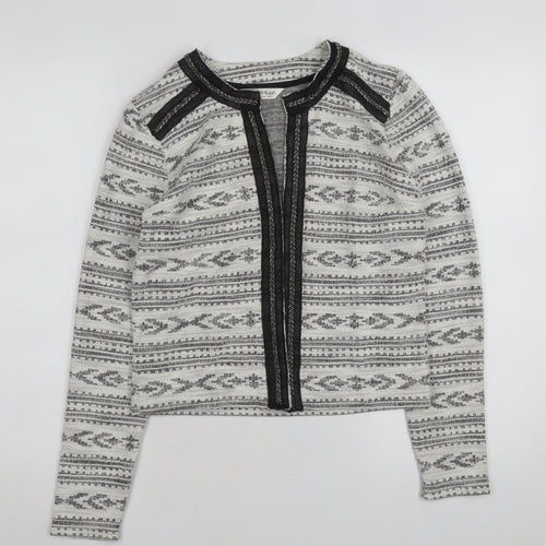Miss Selfridge Women Grey Beaded Knit Cardigan Size 8