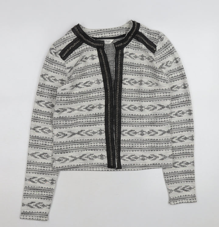 Miss Selfridge Women Grey Beaded Knit Cardigan Size 8