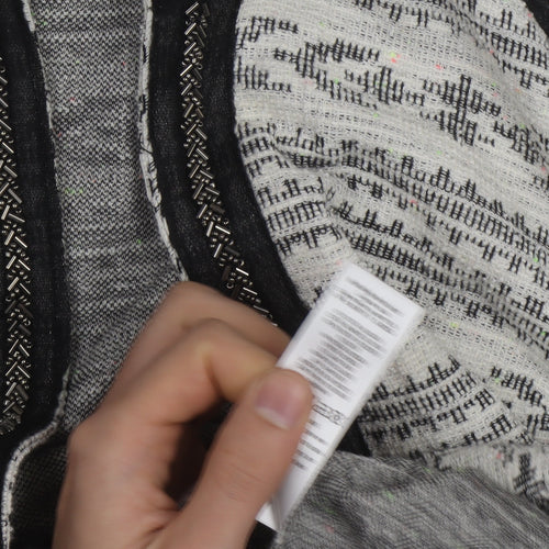 Miss Selfridge Women Grey Beaded Knit Cardigan Size 8