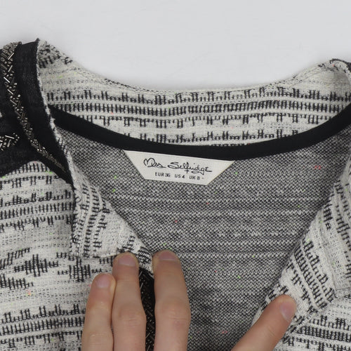 Miss Selfridge Women Grey Beaded Knit Cardigan Size 8