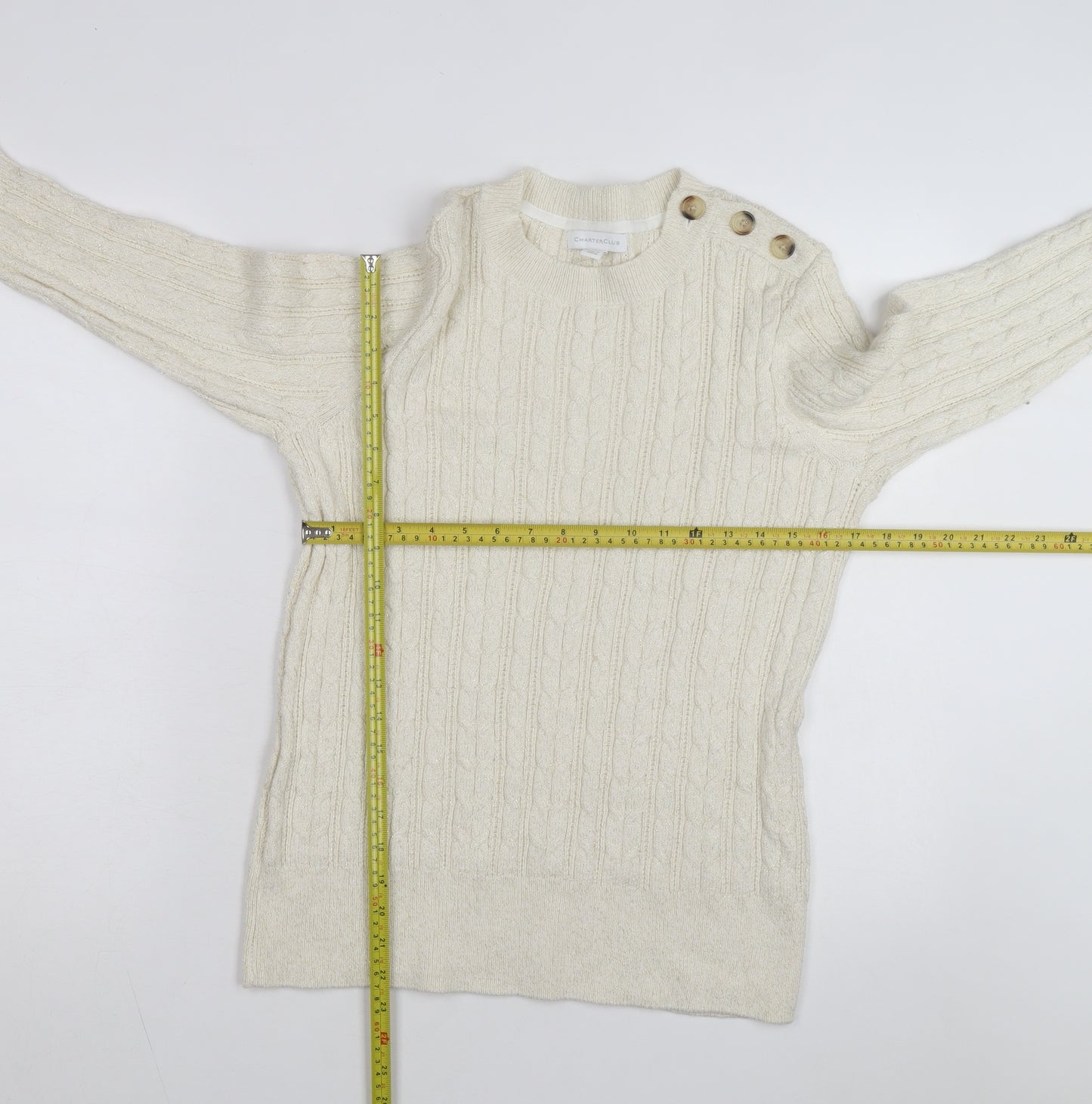 Charter Club Womens Ivory Cable-Knit Pullover Jumper L
