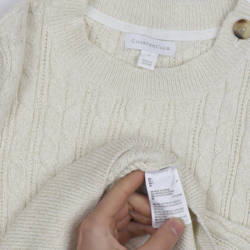 Charter Club Womens Ivory Cable-Knit Pullover Jumper L