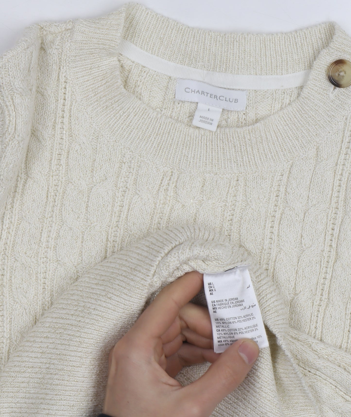 Charter Club Womens Ivory Cable-Knit Pullover Jumper L