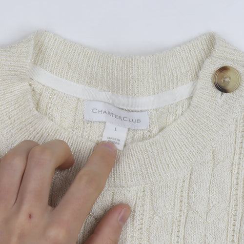 Charter Club Womens Ivory Cable-Knit Pullover Jumper L