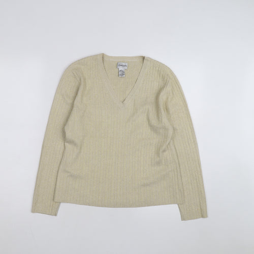Chico's Women's Beige V-Neck Silk Blend Long Sleeve Jumper Size 14