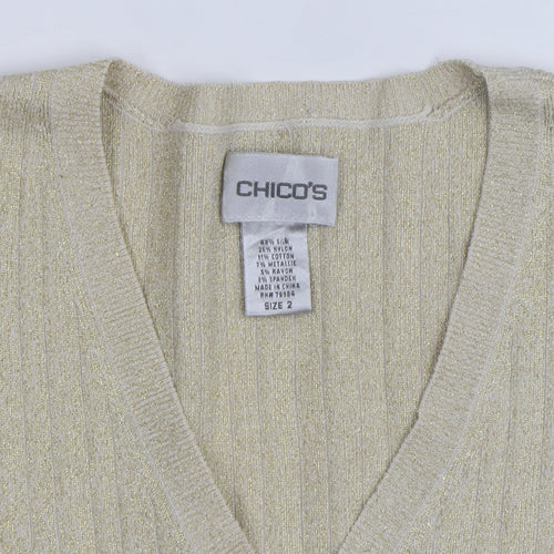 Chico's Women's Beige V-Neck Silk Blend Long Sleeve Jumper Size 14