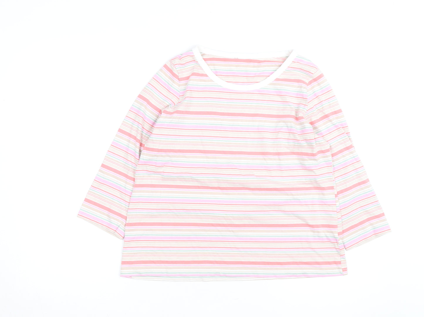 Marks and Spencer Womens Multicoloured Striped Cotton Long Sleeve T-Shirt UK 14