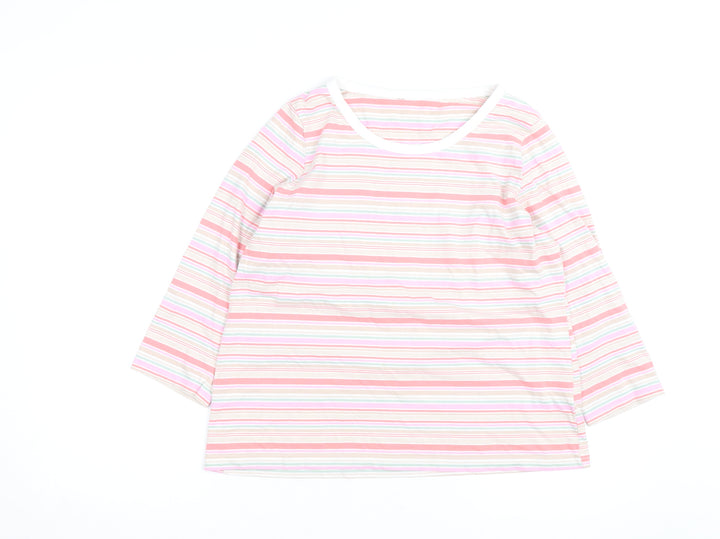 Marks and Spencer Womens Multicoloured Striped Cotton Long Sleeve T-Shirt UK 14