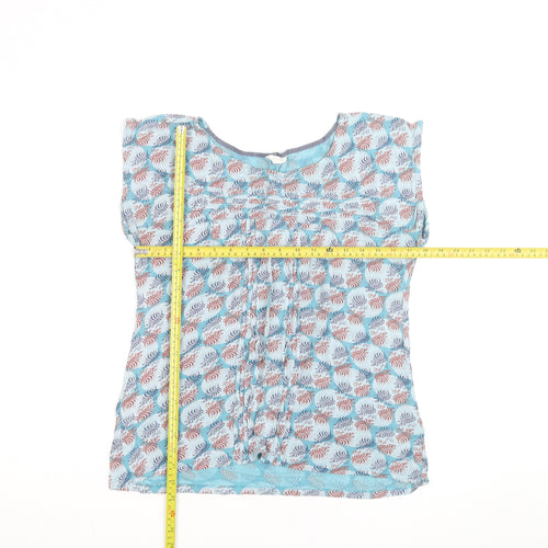 White Stuff Womens Blue Floral Tunic Blouse Size 12 Short Sleeve
