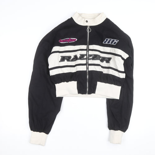 PrettyLittleThing Women’s Black Cropped Racer Bomber Jacket Size S