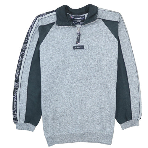Champion Boys Grey 1/4 Zip Sweatshirt 13-14 Years 164cm Logo Trim Athletic Top
