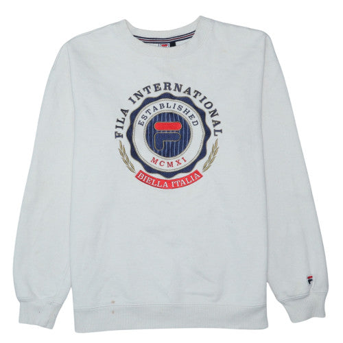 FILA Men's White Embroidered Pullover Sweatshirt Small Regular Fit