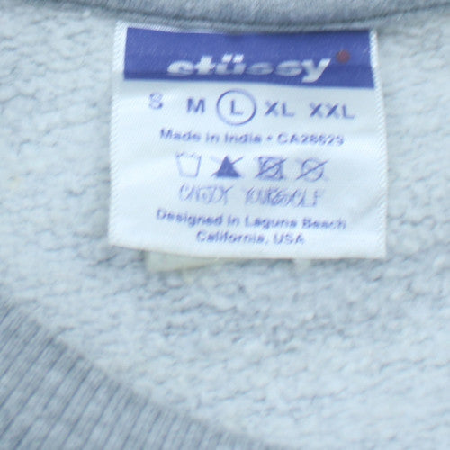 Stüssy Men's Grey Logo Pullover Sweatshirt L Fleece Crew Neck
